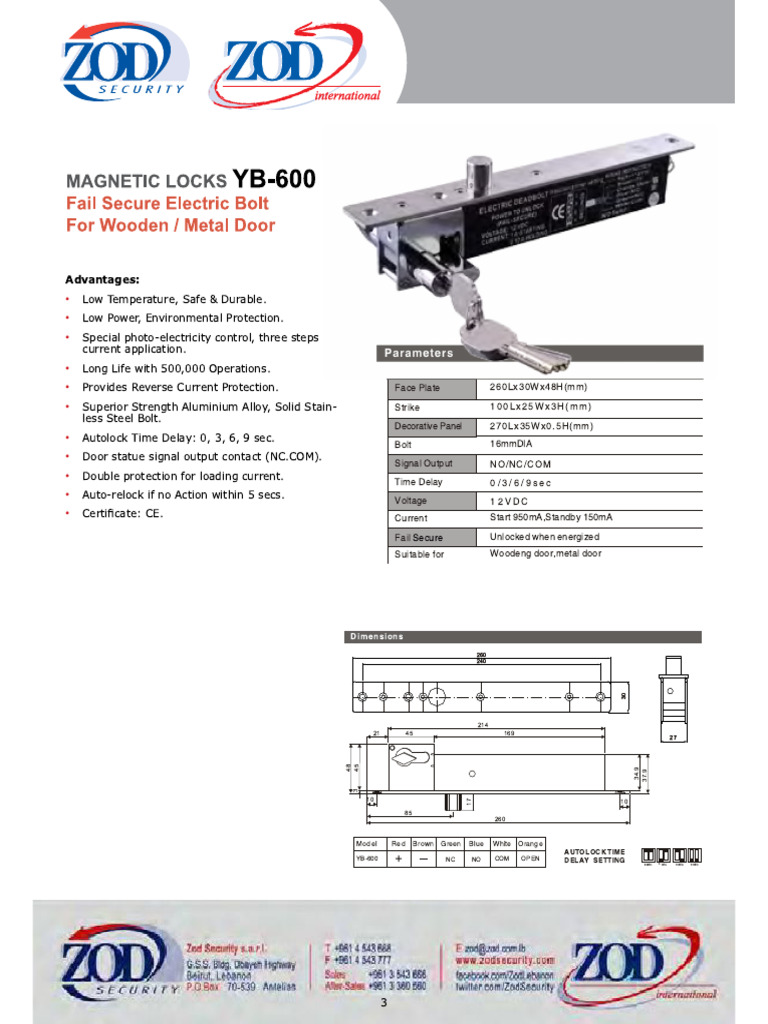 Drop Bolt Yb-600 - Datasheet | PDF