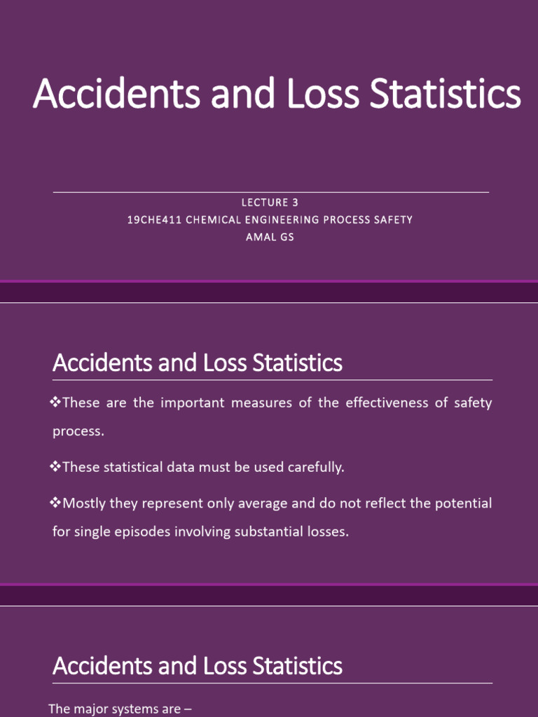 19CHE411 CEPS Lecture 3 Accidents and Loss Statistics | PDF ...
