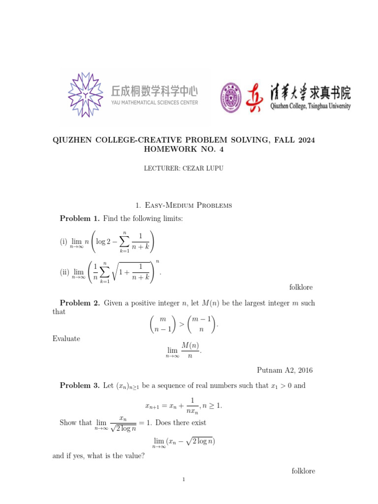 Fall 2024 Creative Problem Solving Homework | PDF | Function ...