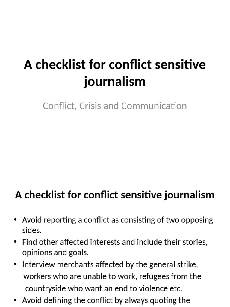 Conflict Sensitive Journalism Checklist | PDF | Violence | Conflicts