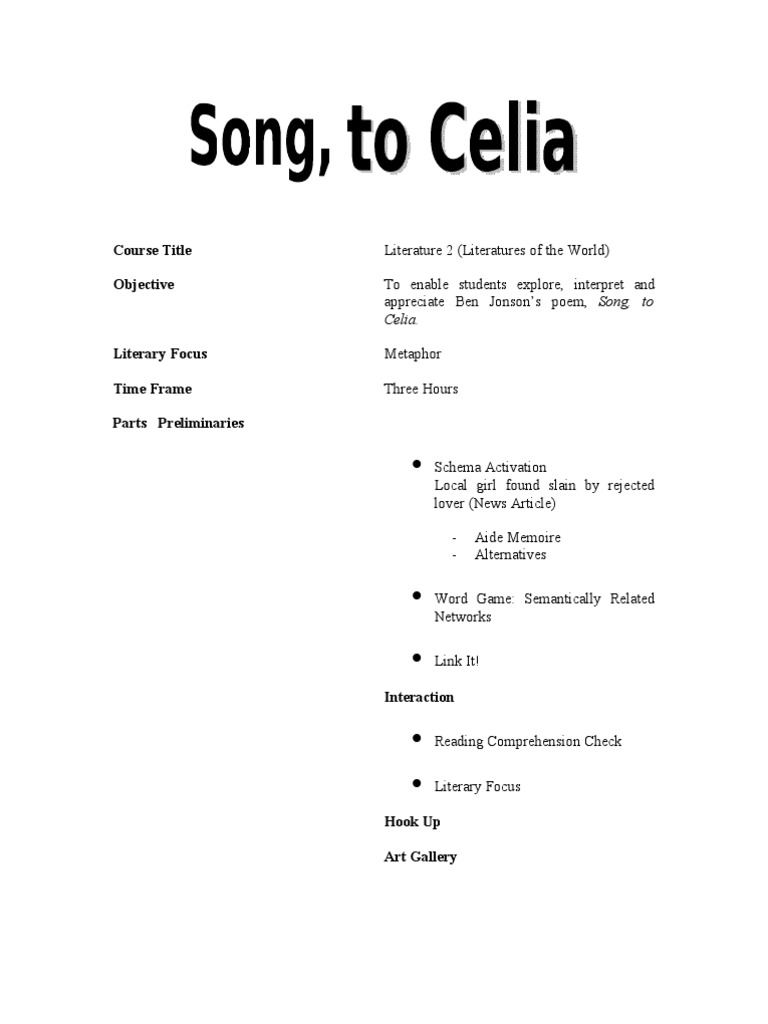 SOng, To Celia Module Metaphor Poetry