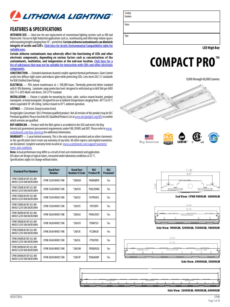 LED High Bay Compact Pro Specifications | PDF | Light Emitting Diode ...
