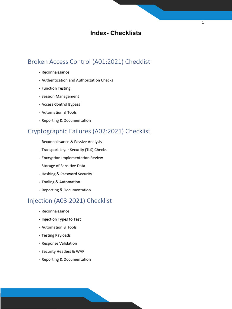 Security Checklist for Web Vulnerabilities | PDF | Transport Layer ...