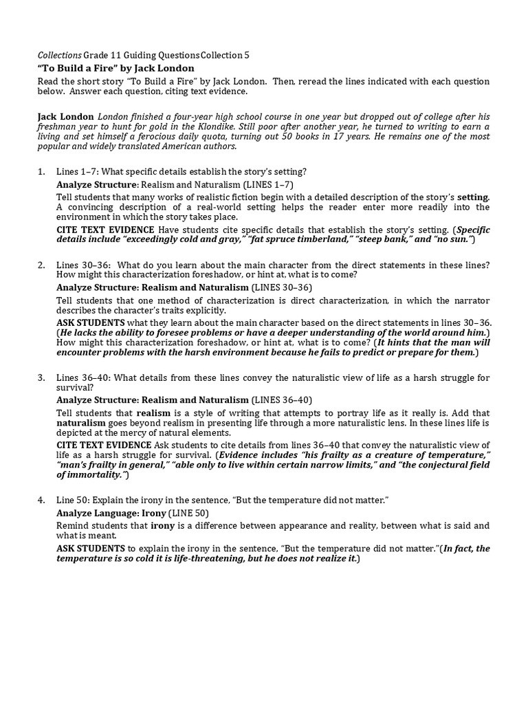 CollectionsG11 - GQs - C5S1 To Build A Fire Key | PDF