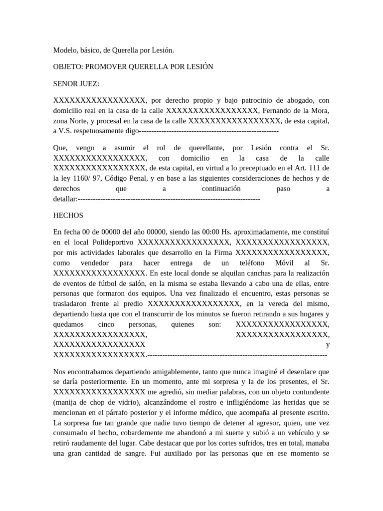 Querella por Lesión: Modelo Legal | PDF | Queja