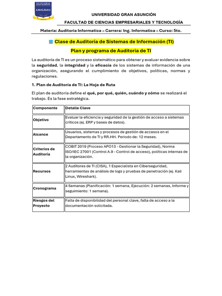 Plan y Programa de Auditoría de TI | PDF | Cobit | Auditoría