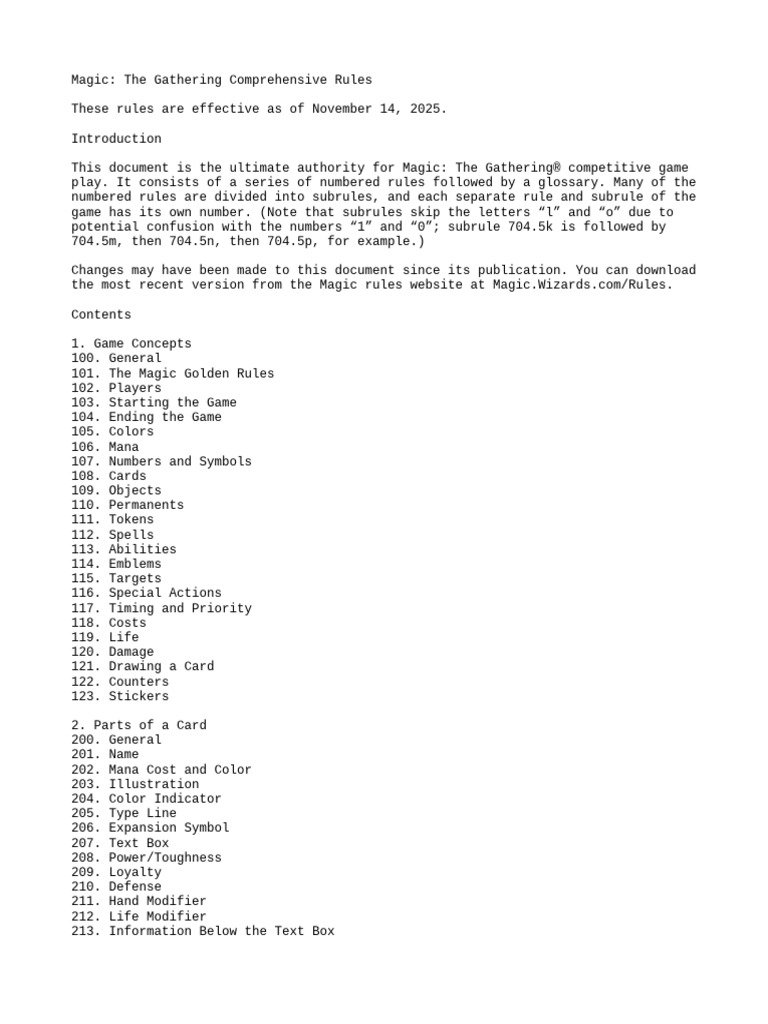 MagicCompRules 20251114 | PDF | Playing Cards | Gaming