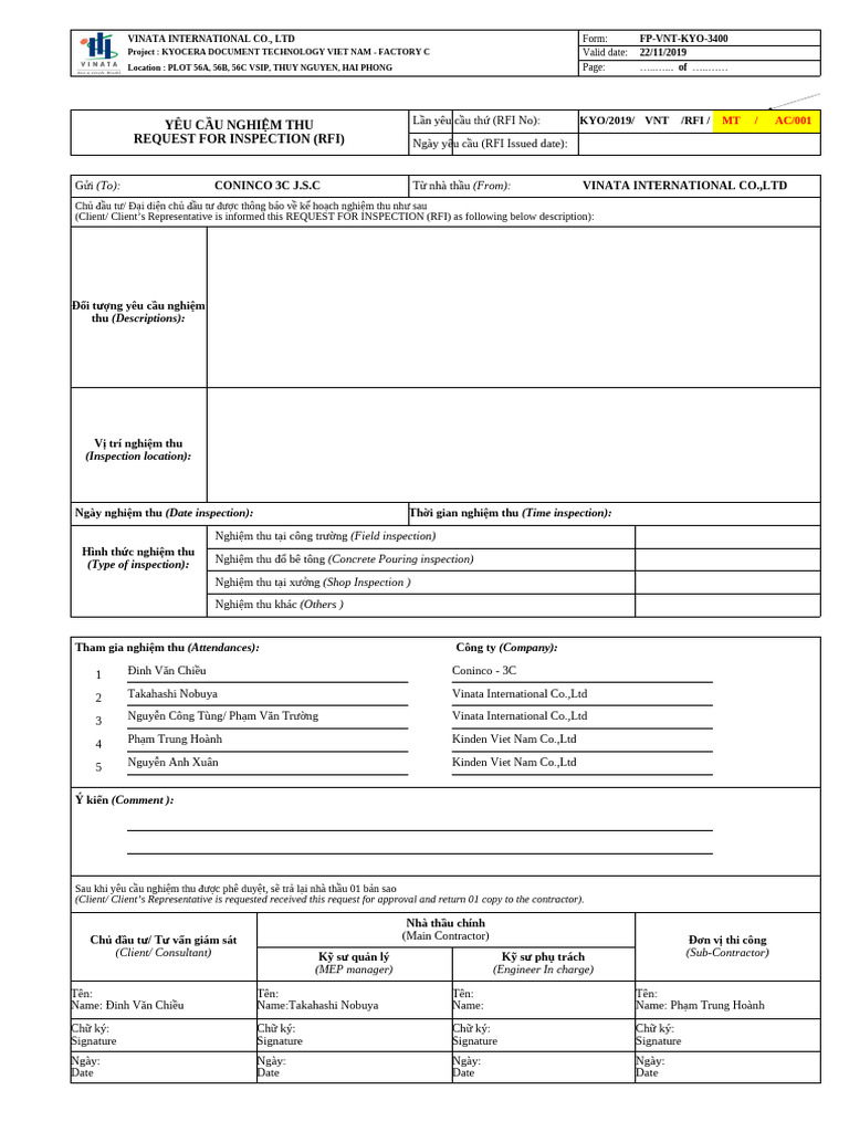 1.request For Inspection (RFI) | PDF
