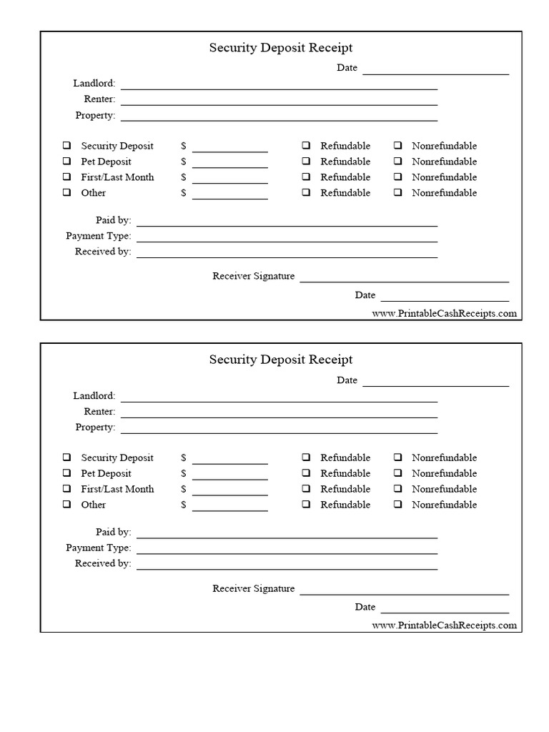 Security Deposit Receipt Template | PDF
