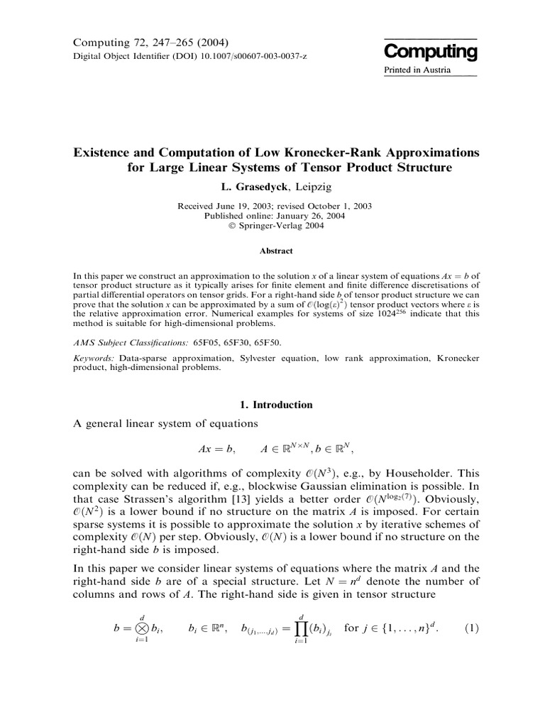 Low-Rank Approximations for Linear Systems | PDF | Eigenvalues And ...