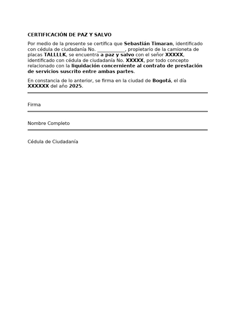 Certificacion Paz Salvo | PDF