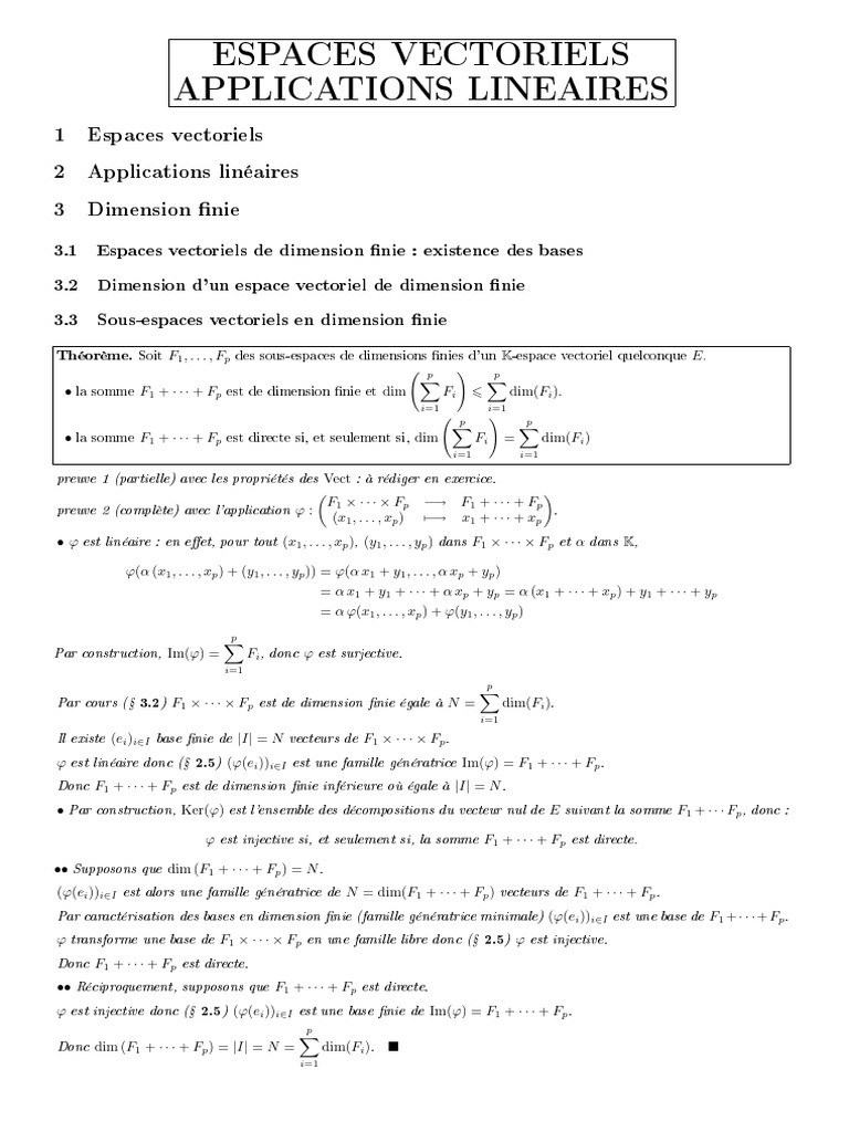 Espaces vectoriels et applications linéaires | PDF | Base (algèbre ...