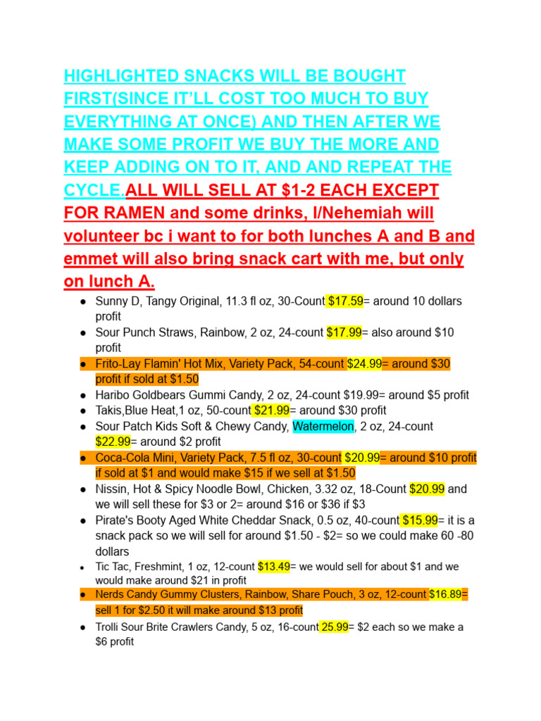 Profitable Snack Sales Plan | PDF