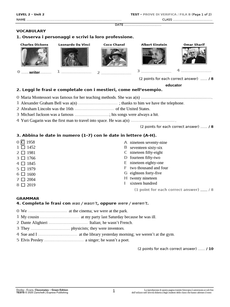 Level 2 Unit 2 Test: Vocabulary & Grammar | PDF | Chess Openings ...