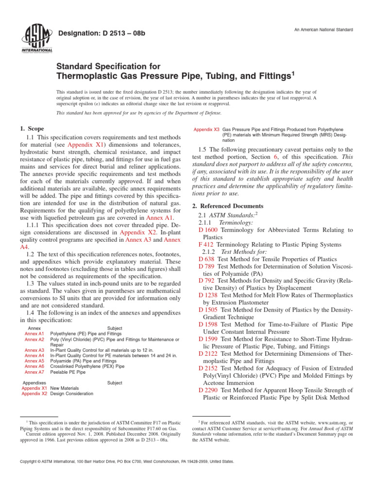Astm D 2513 Rev B | PDF | Pipe (Fluid Conveyance) | Polyvinyl Chloride