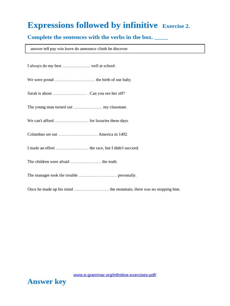 Infinitive Exercise Completion Guide | PDF