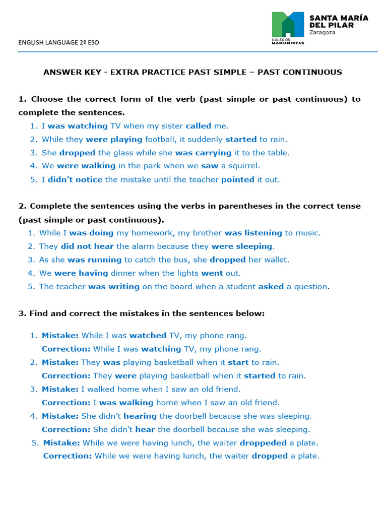 Past Simple vs. Past Continuous Exercises | PDF | Linguistic Morphology ...