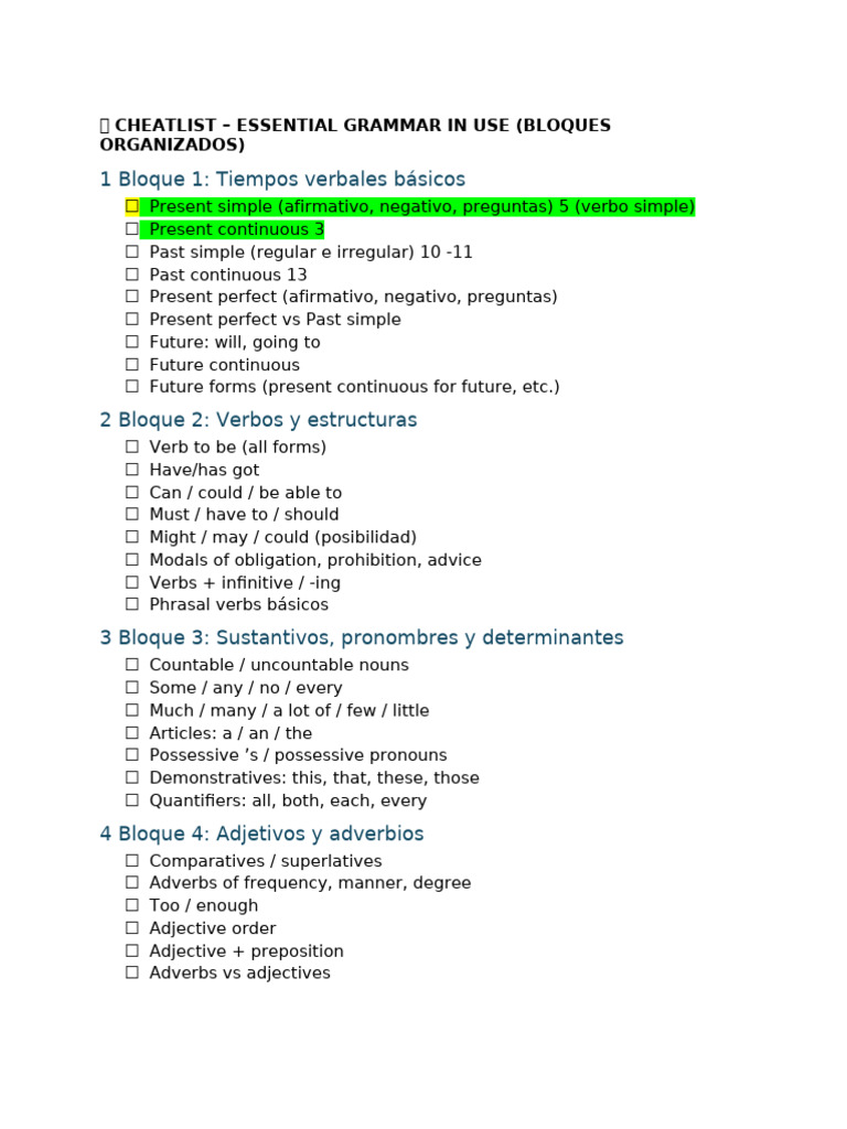 Essential Grammar Cheat Sheet | PDF