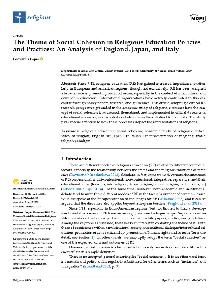 Social Cohesion in Religious Education | PDF | Value (Ethics) | Knowledge