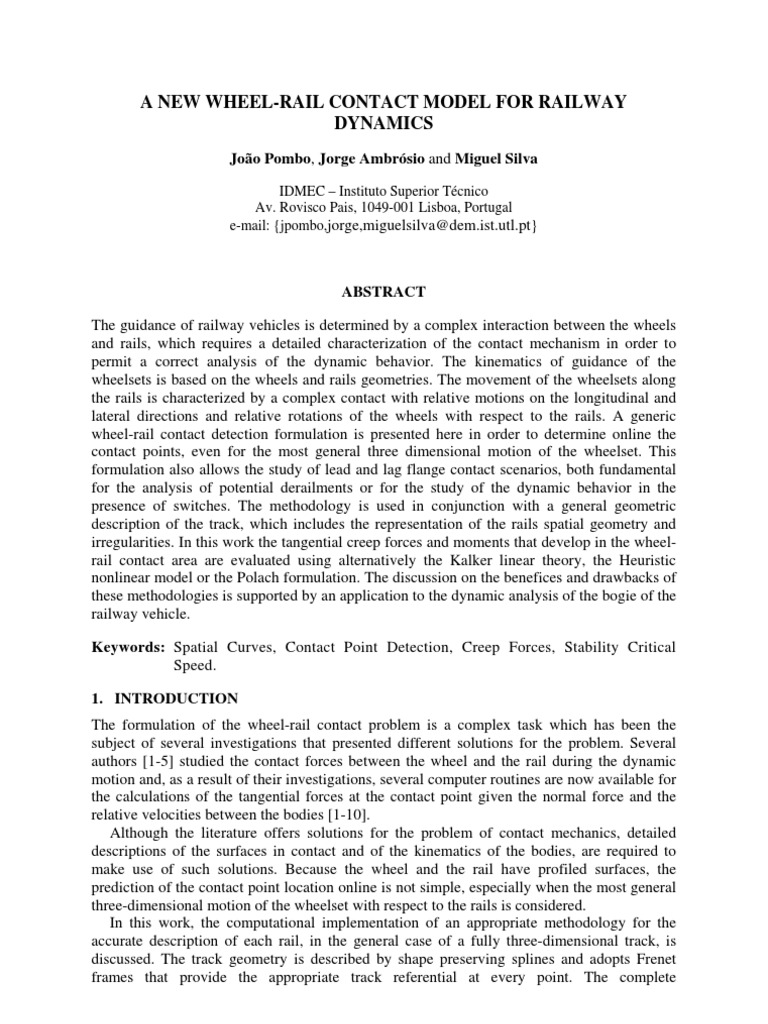 A New WheelRail Contact Model For Railway PDF Equations Coordinate System