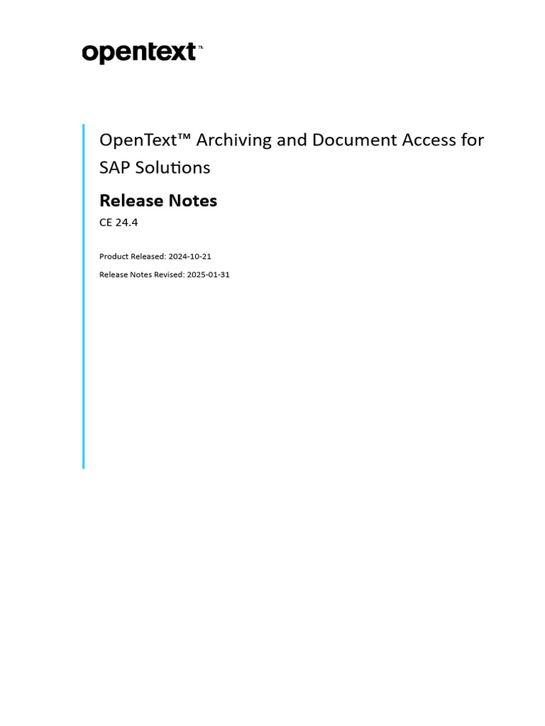 OpenText SAP Archiving Release Notes 24.4 | PDF | Computing | Software