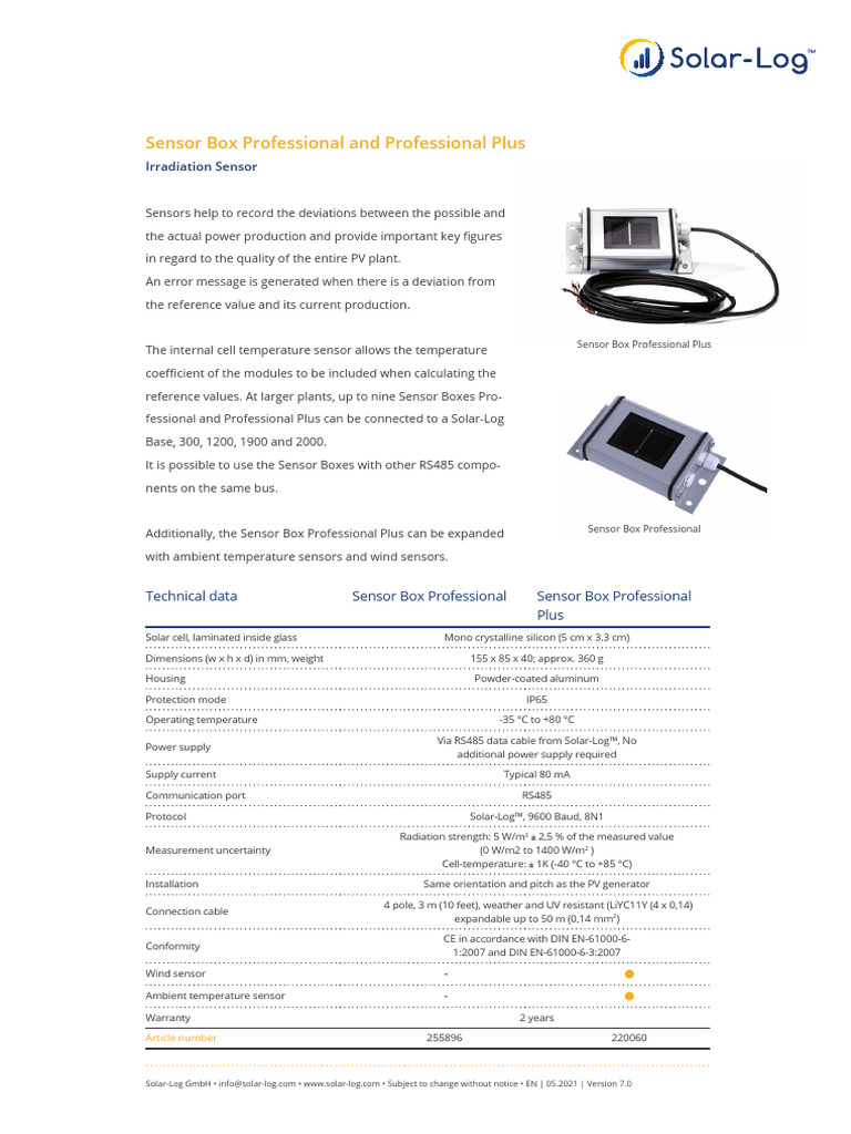 PV Plant Sensor Box Specifications | PDF | Photovoltaics