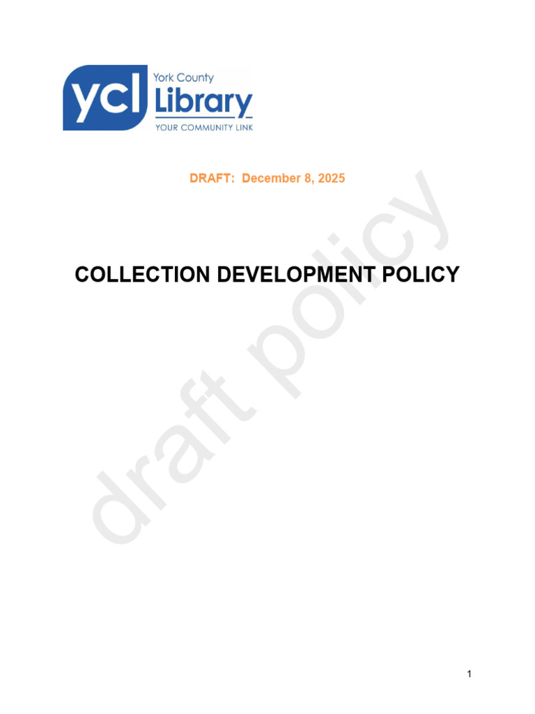 York County Library Collection Policy | PDF | Books | Libraries