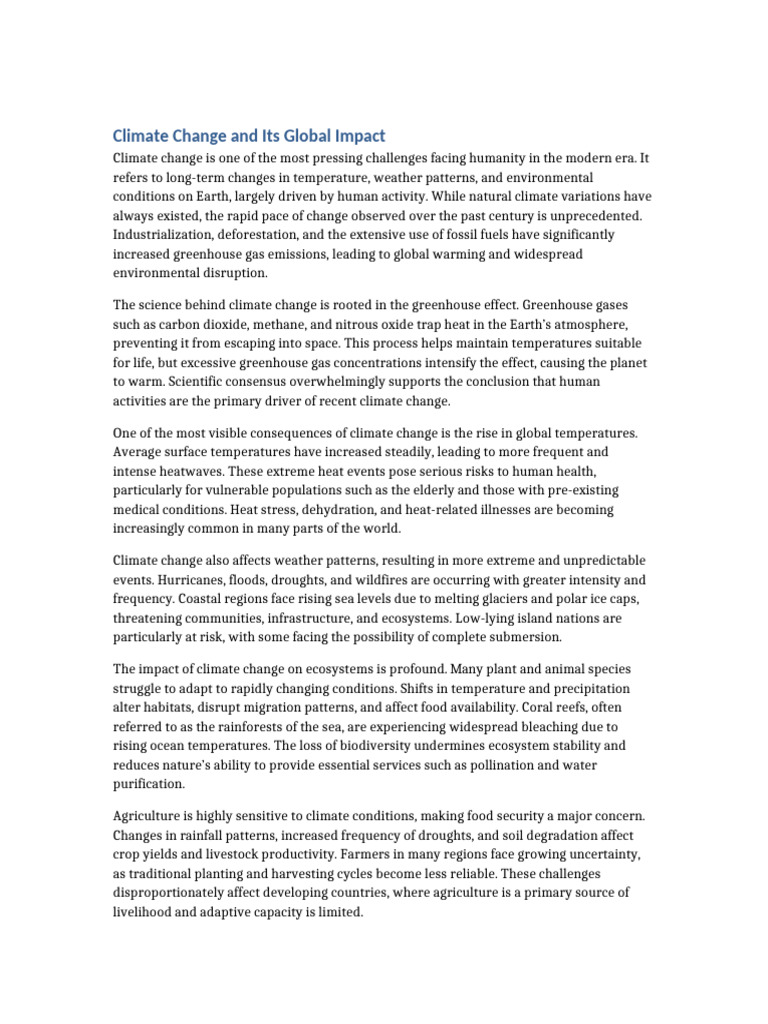 Climate Change and Its Global Impact PDF Climate Change