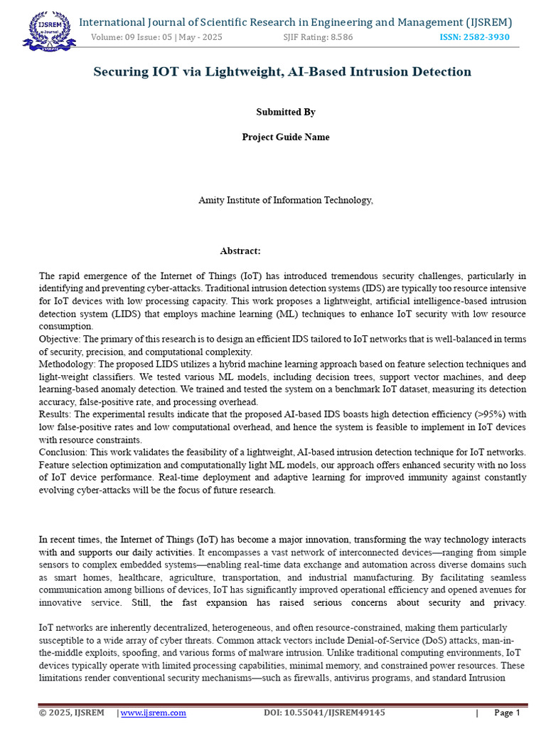 Lightweight AI for IoT Intrusion Detection | PDF | Internet Of Things ...