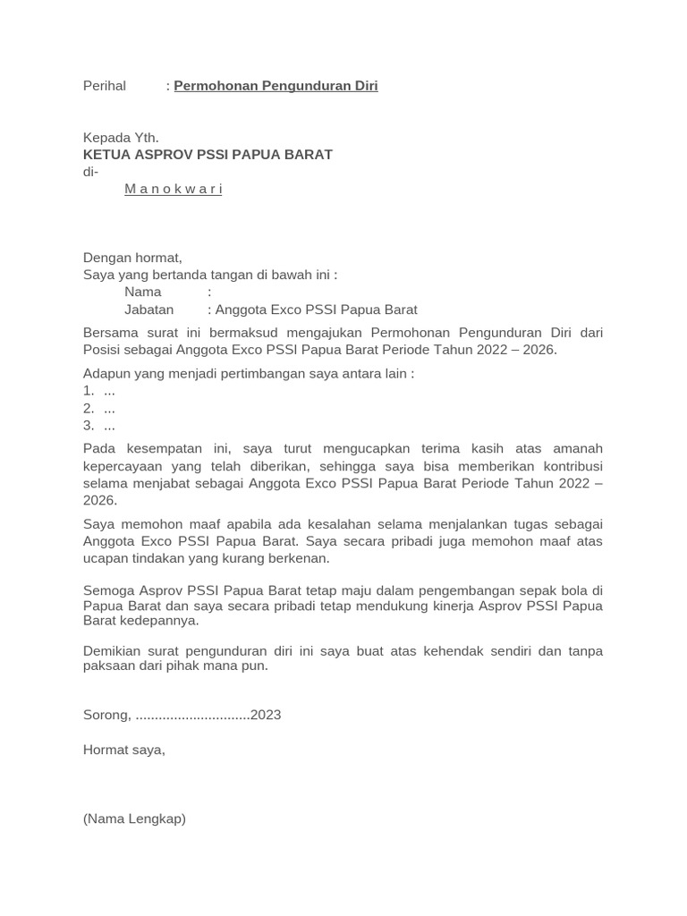 X_contoh Surat Pengunduran Diri Dari Exco | PDF