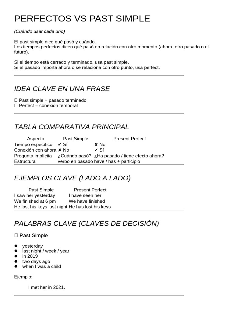 Uso de Past Simple y Present Perfect | PDF