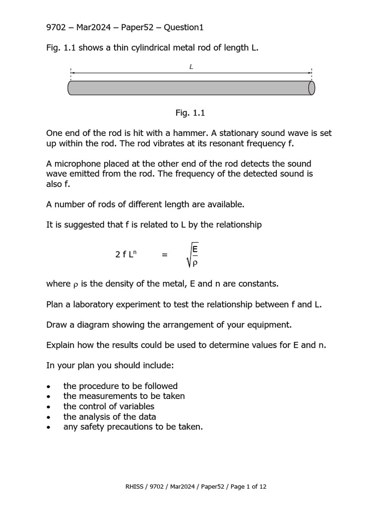 Experiment to Test Frequency and Rod Length | PDF | Microphone | Sound