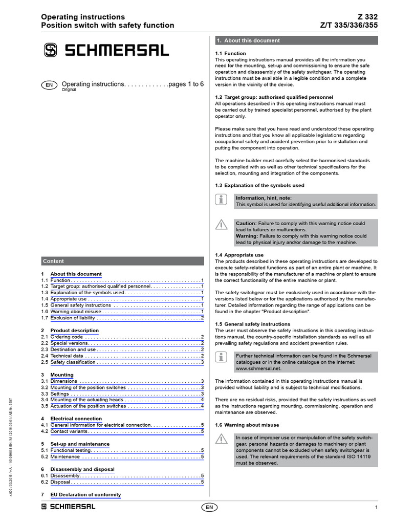 Safety Switchgear Operating Instructions | PDF | Electrical Connector ...