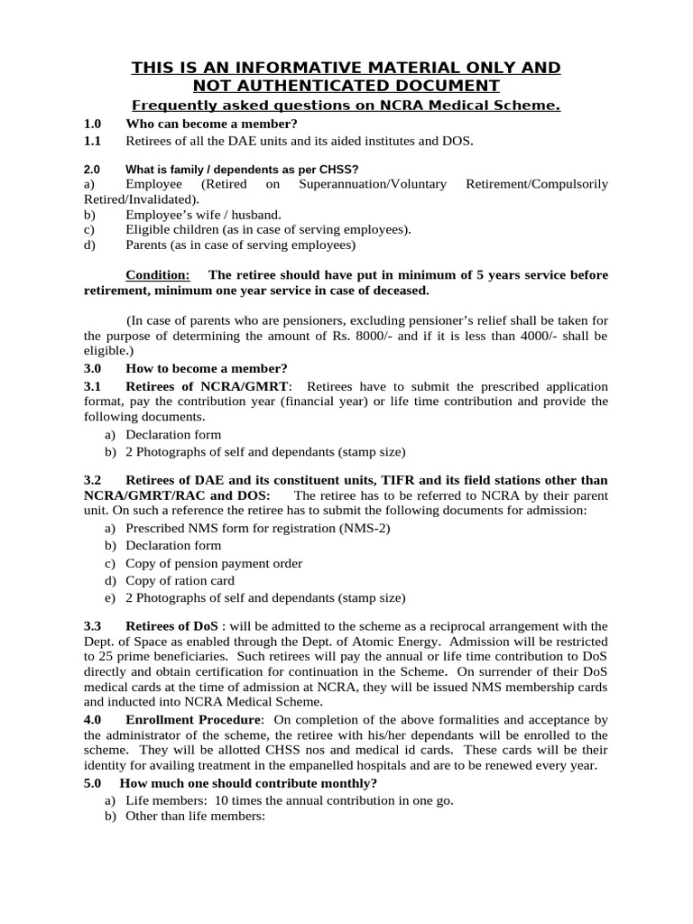NCRA Medical Scheme FAQs Guide | PDF | Pension