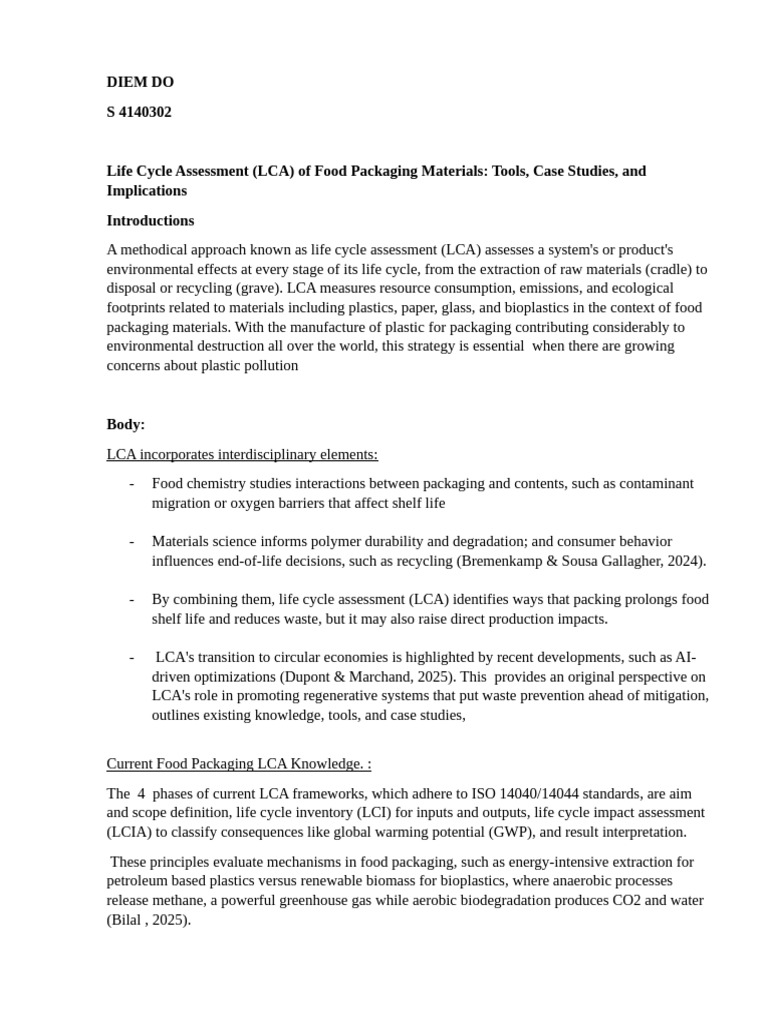 LCA of Food Packaging Materials Insights | PDF