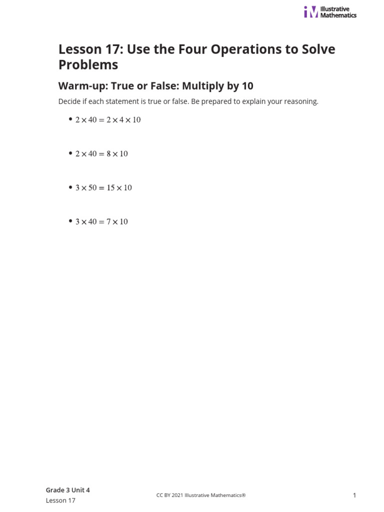 Grade 3 Math: Four Operations Problems | PDF