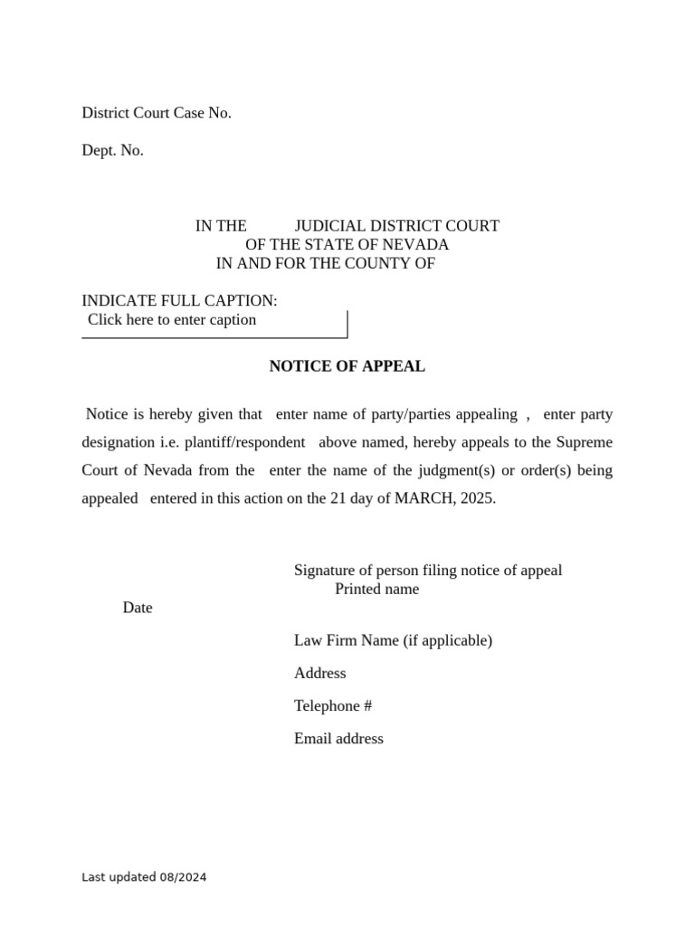 Nevada District Court Appeal Notice | PDF