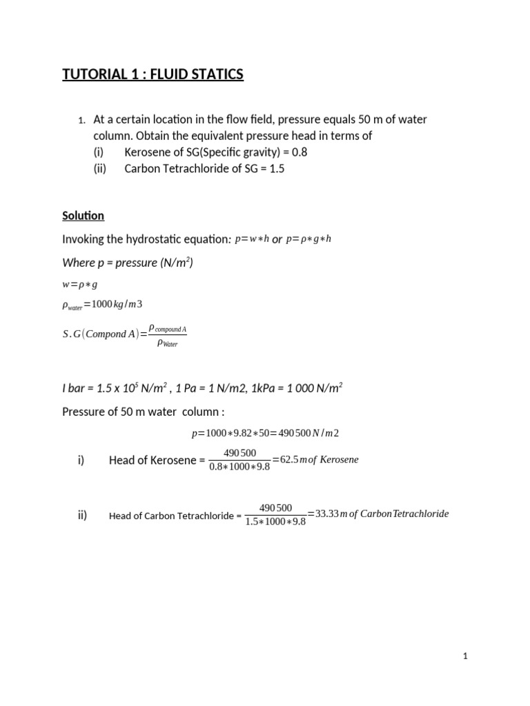 Fluid Statics Pressure Calculations Guide | PDF | Pressure | Pressure ...