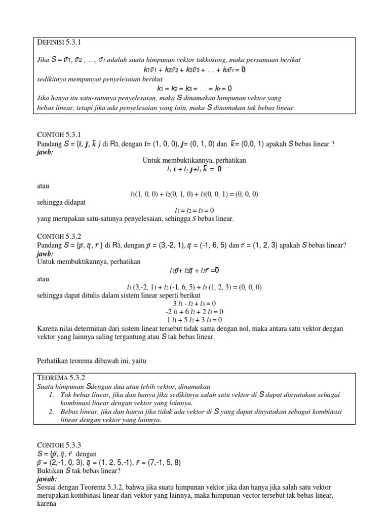 Bebas Linear Vektor Contoh Soal