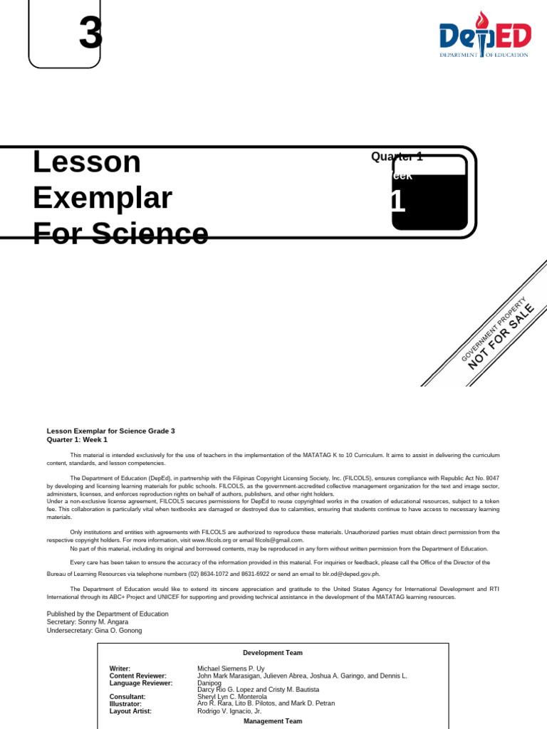 Grade 3 Science Lesson Plan Week 1 | PDF | Senses | Taste