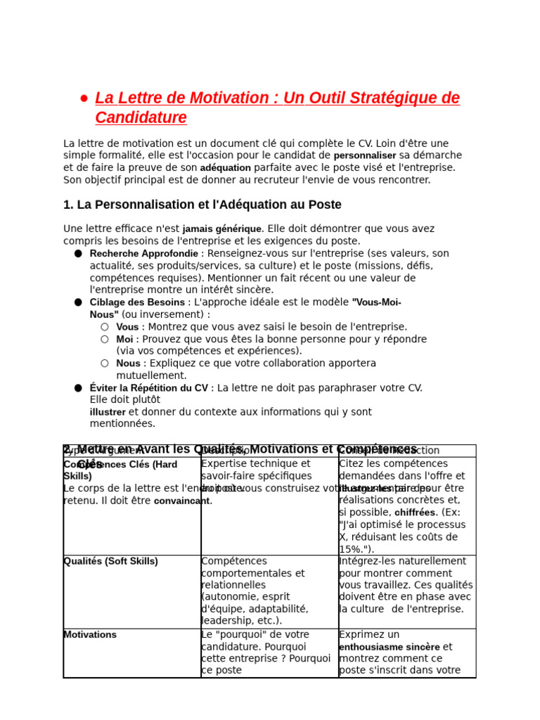 Rédiger une Lettre de Motivation Efficace | PDF | Motivation | Motivant