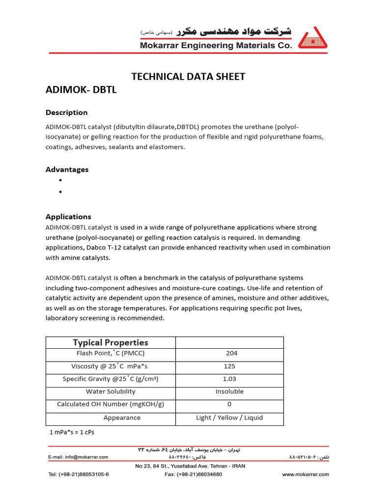 ADIMOK-DBTL Catalyst for Polyurethane Applications | PDF