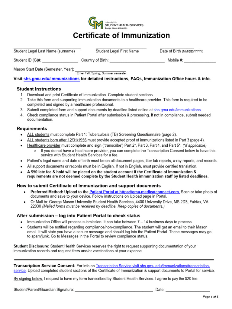 GMU Immunization Certificate Guide | PDF | Medical Specialties ...