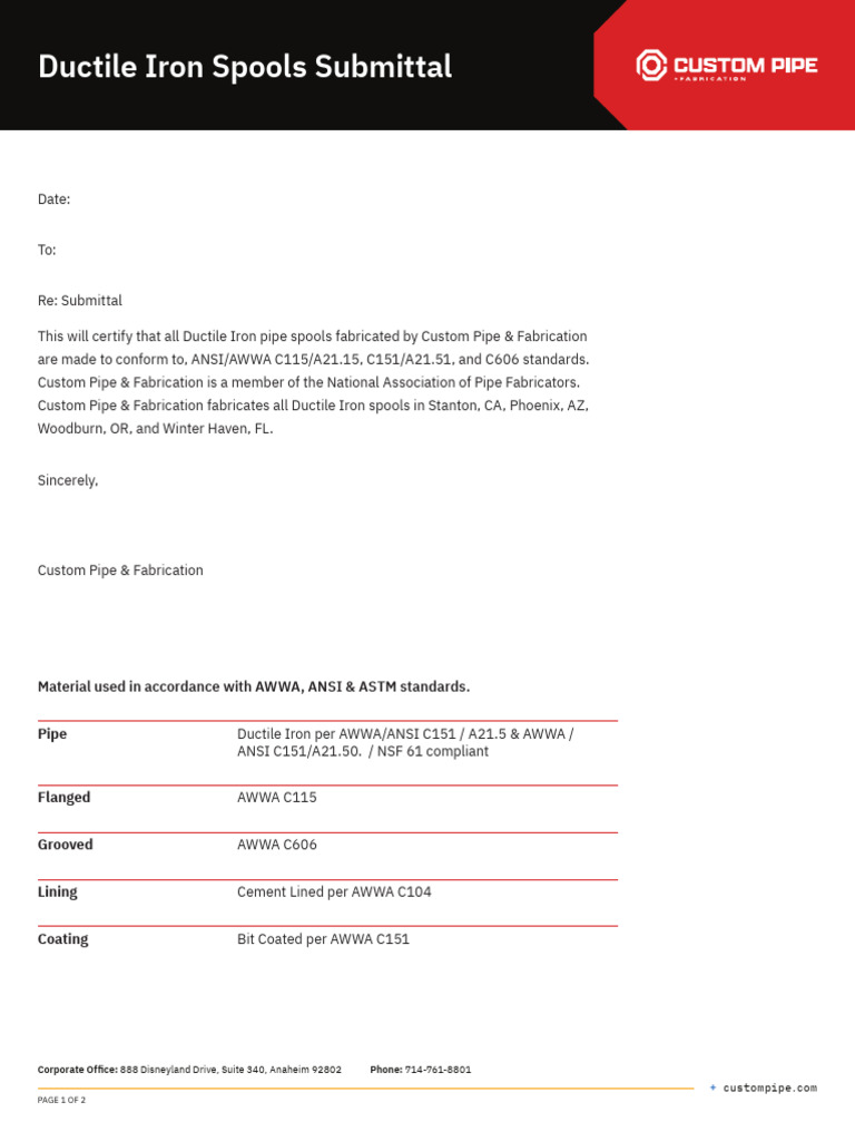 Ductile Iron Pipe Spools Specifications | PDF | Pipe (Fluid Conveyance ...