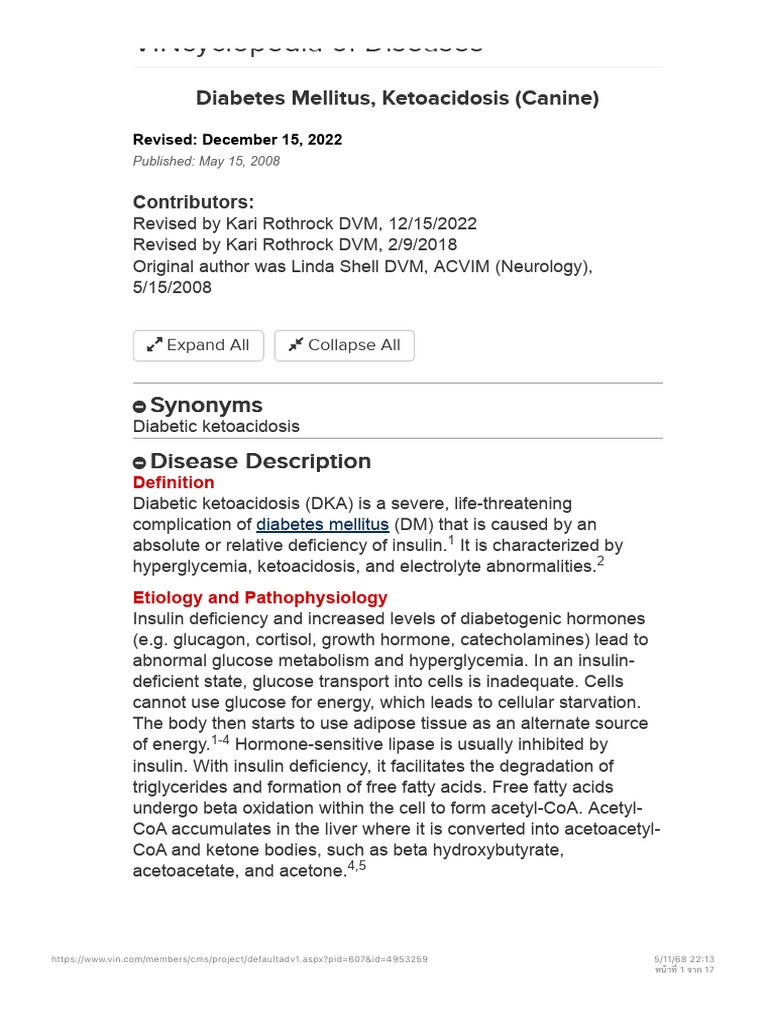 Canine Diabetic Ketoacidosis Guide | PDF | Hyperglycemia | Dehydration