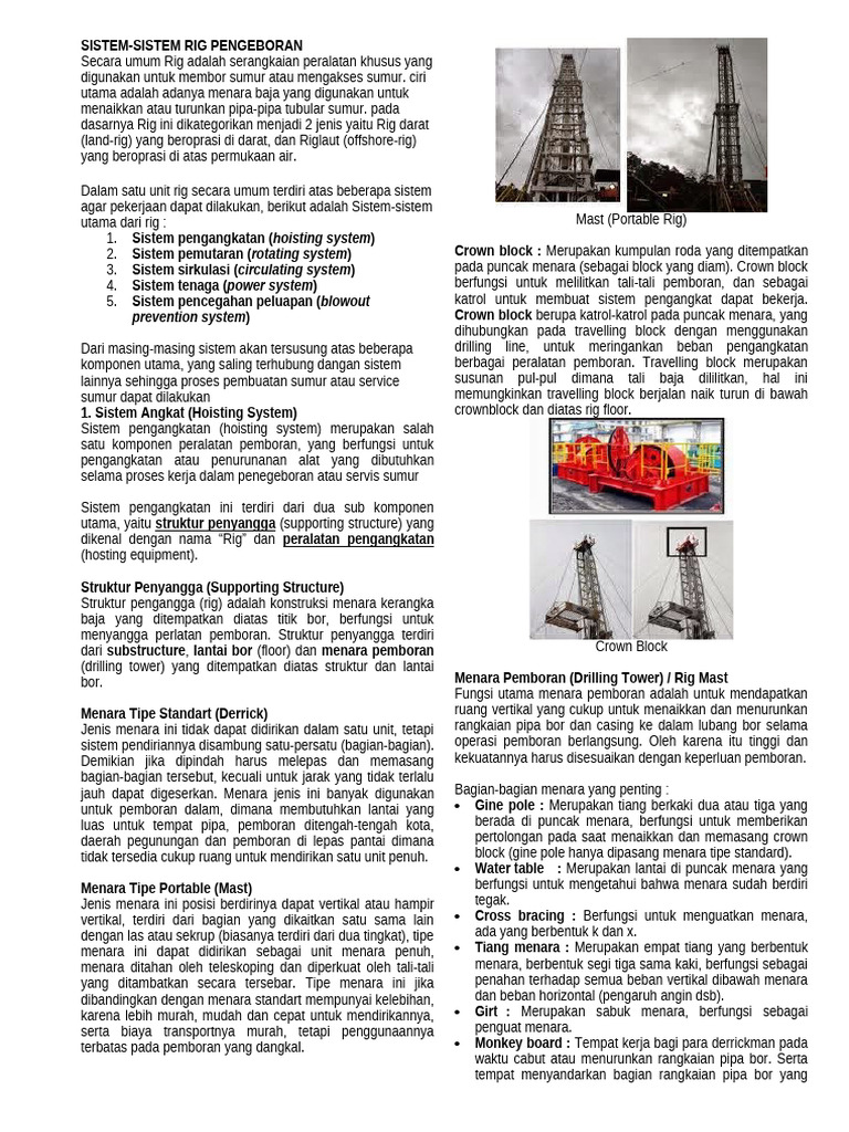 Sistem Utama Rig Pengeboran dan Fungsinya | PDF