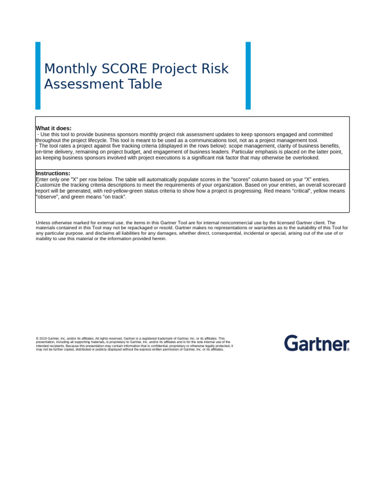 Monthly Project Risk Assessment Tool | PDF | Risk | Business