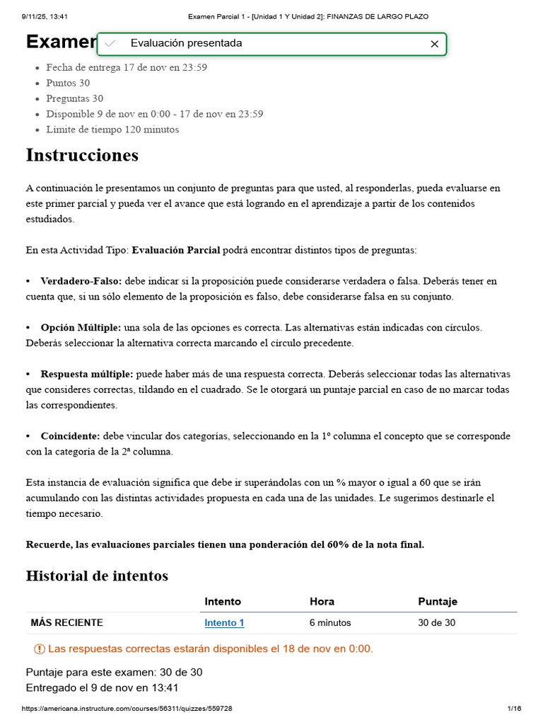 Examen Parcial 1 - (Unidad 1 Y Unidad 2) - FINANZAS DE LARGO PLAZO SAN ...