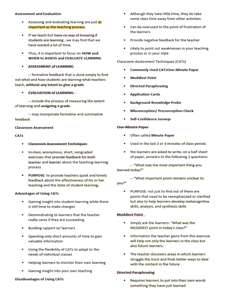 Assessment and Evaluation notes | PDF | Educational Assessment ...