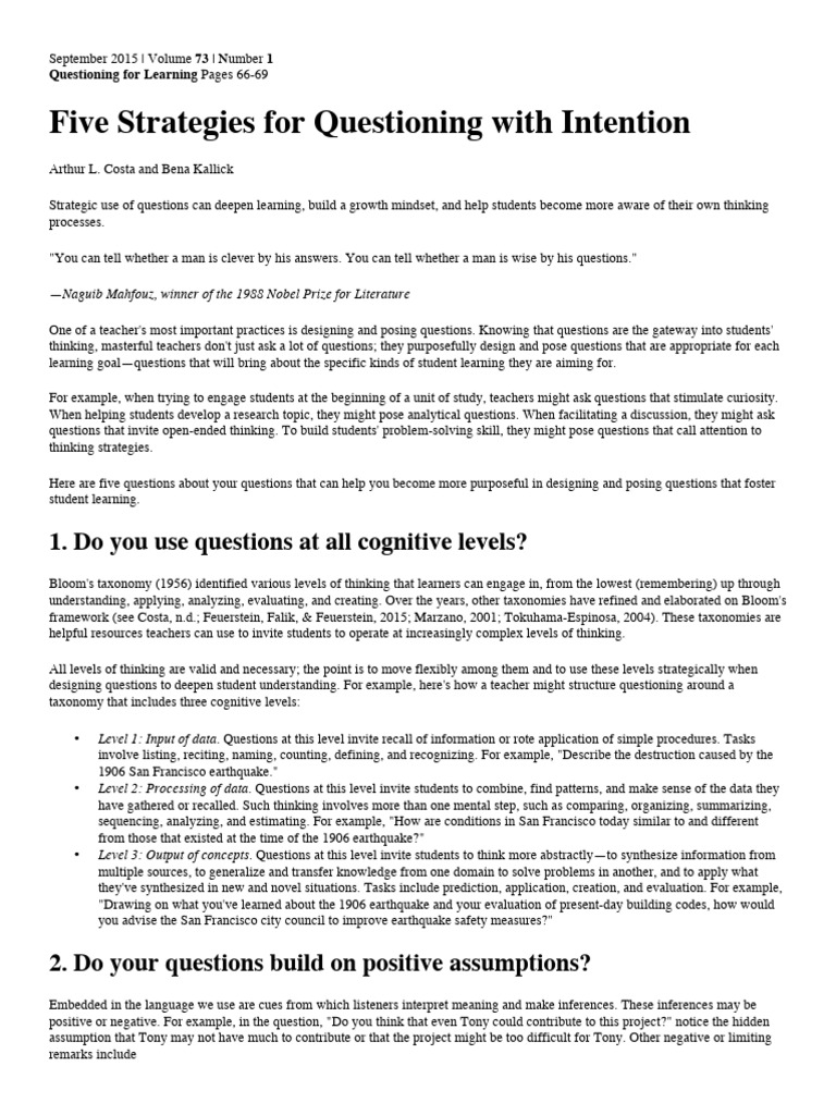 Intentional Questioning Strategies for Learning | PDF | Thought ...